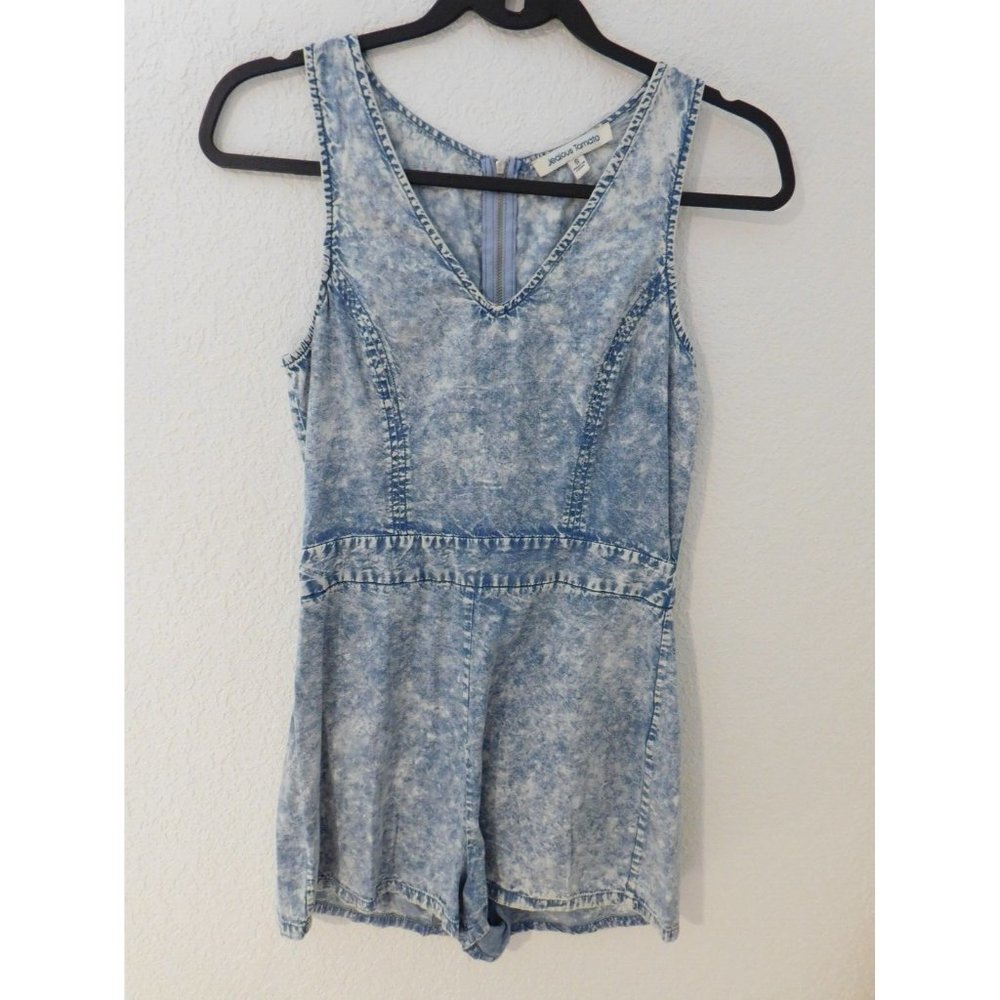 Jealous Tomato Women Acid Washed Cotton Blue Romper S